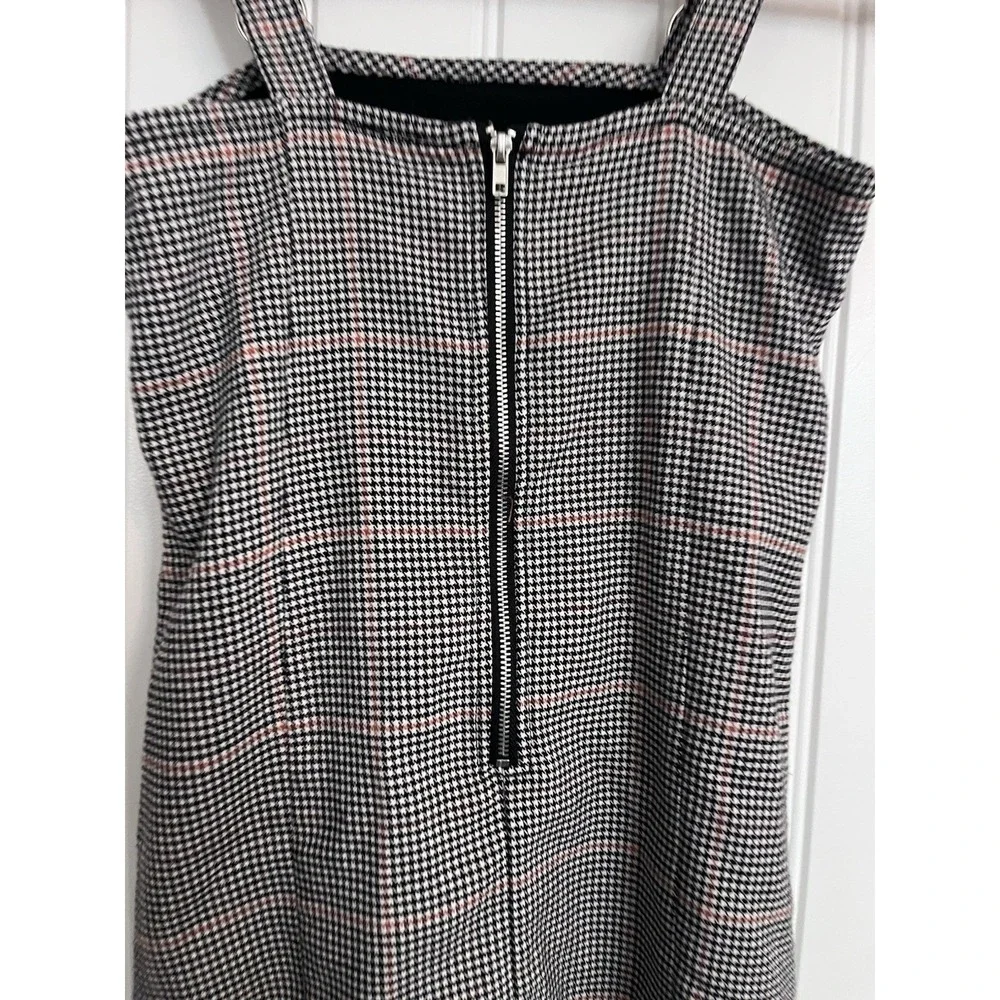 Forever 21 Girls 9/10 Cream Black Houndstooth Jumper Overall Dress School 431